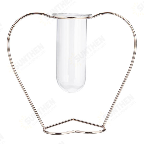 Crystal Glass Iron Test Tube Vase in Wooden Stand Flower Pots Plant