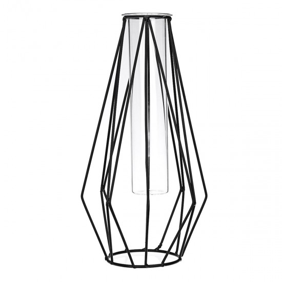 Flower Vase Holder Plant Display with Iron Stand and Glass Tube for Hydroponics Ornament Decorations in Different Size