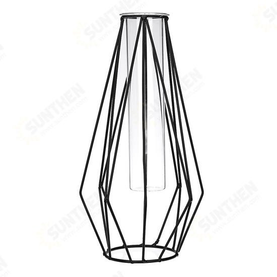 Flower Vase Holder Plant Display with Iron Stand and Glass Tube for Hydroponics Ornament Decorations in Different Size