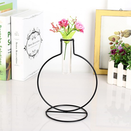 Flower Vase Holder Plant Display with Iron Stand and Glass Tube for Hydroponics Ornament Decorations in Different Size