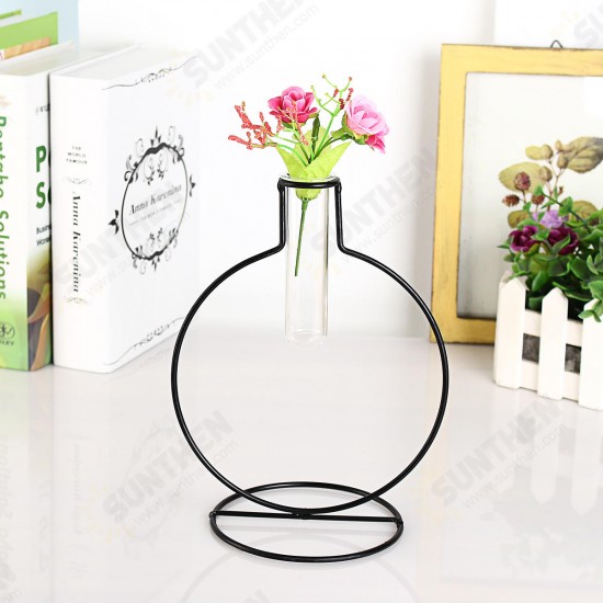 Flower Vase Holder Plant Display with Iron Stand and Glass Tube for Hydroponics Ornament Decorations in Different Size