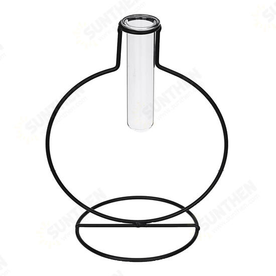 Flower Vase Holder Plant Display with Iron Stand and Glass Tube for Hydroponics Ornament Decorations in Different Size