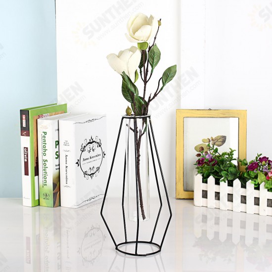 Flower Vase Holder Plant Display with Iron Stand and Glass Tube for Hydroponics Ornament Decorations in Different Size