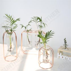 Glass Vase Flower Holder Plant Container Metal Line for Decorations Glass Vase Flower Holder Plant Container Metal Line for Decorations