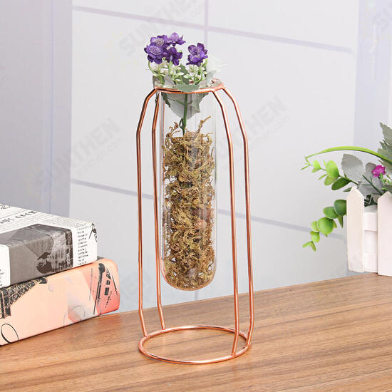 Glass Vase Flower Holder Plant Container Metal Line for Decorations