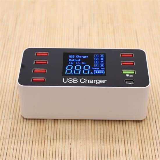 LCD Display USB Charger Quick Charger 3.0 USB 40W USB Type C Fast Charging Station For iPhone XS 11Pro Huawei P30 P40 Pro Mi10 Note 9S