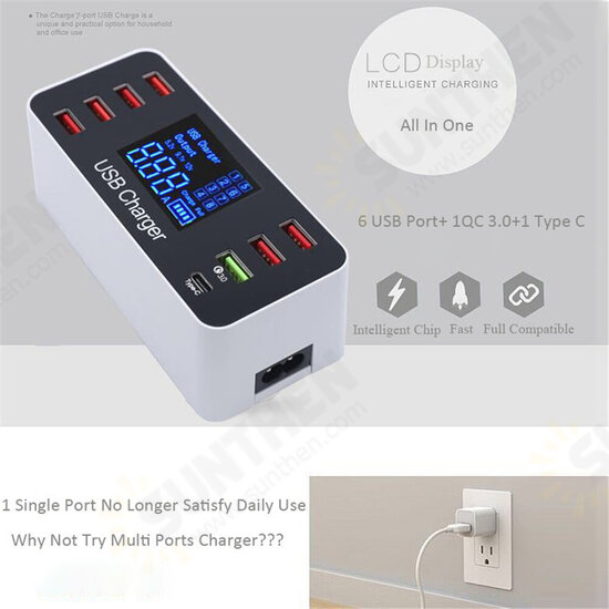 LCD Display USB Charger Quick Charger 3.0 USB 40W USB Type C Fast Charging Station For iPhone XS 11Pro Huawei P30 P40 Pro Mi10 Note 9S