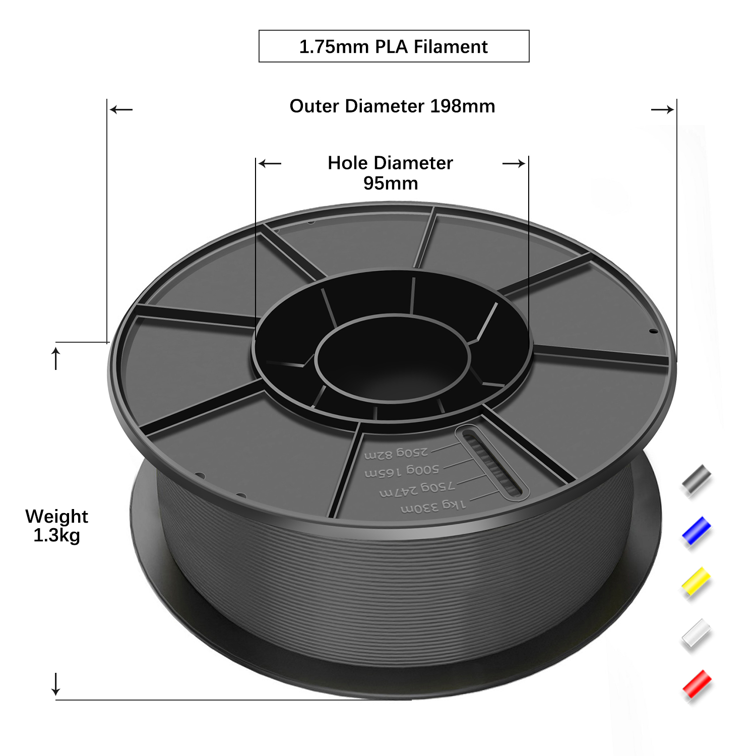 US-DirectiMetrxreg-5-Rolls--PLA-Filament-1KG-175mm-BlackWhiteRedYellowBlue-Filament-Set-for-3D-Print-1940658-1
