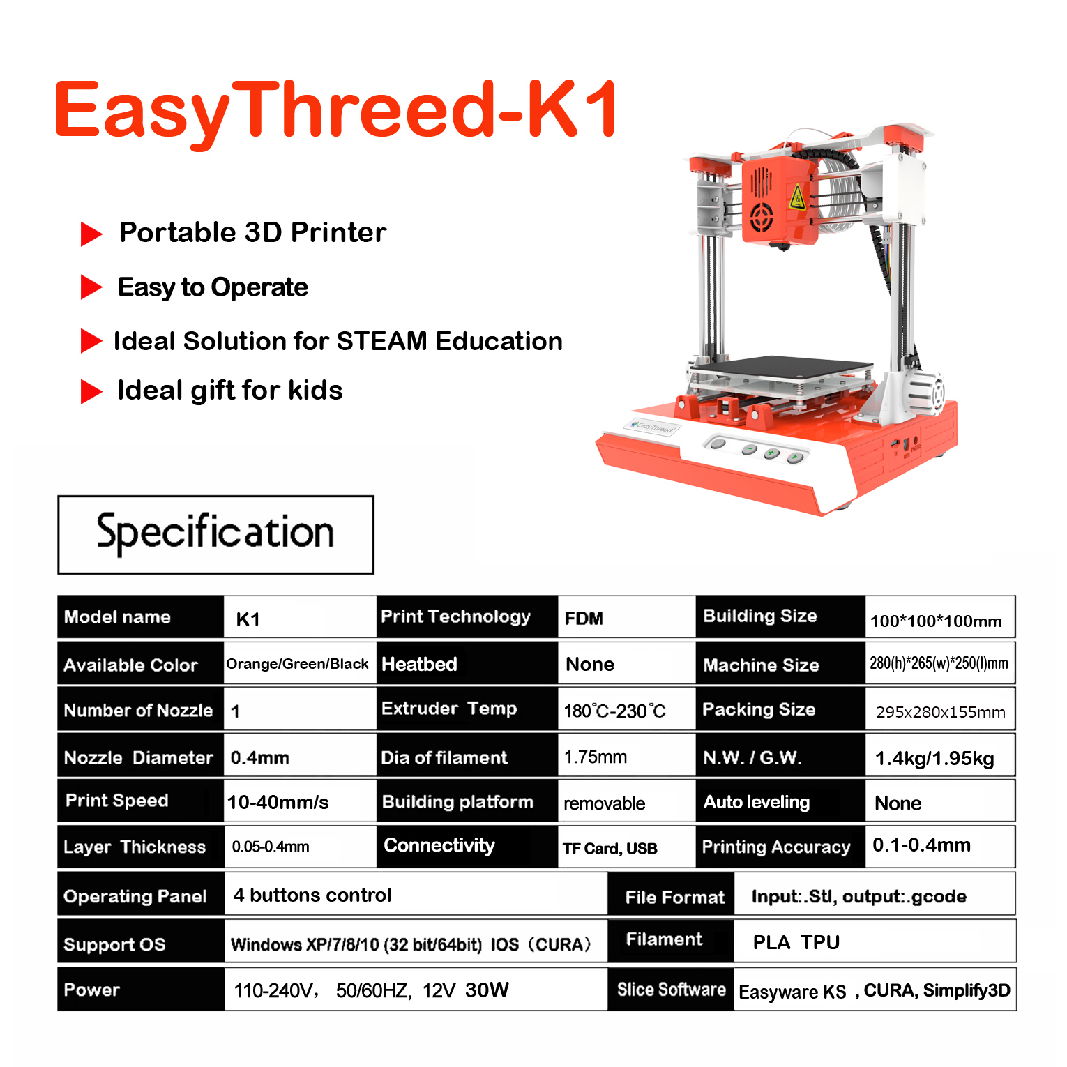 Easythreedreg-K1-Desktop-Mini-3D-Printer-Kit-100X100X100mm-Print-Size-Four-Keys-Control-for-Househol-1750973-1