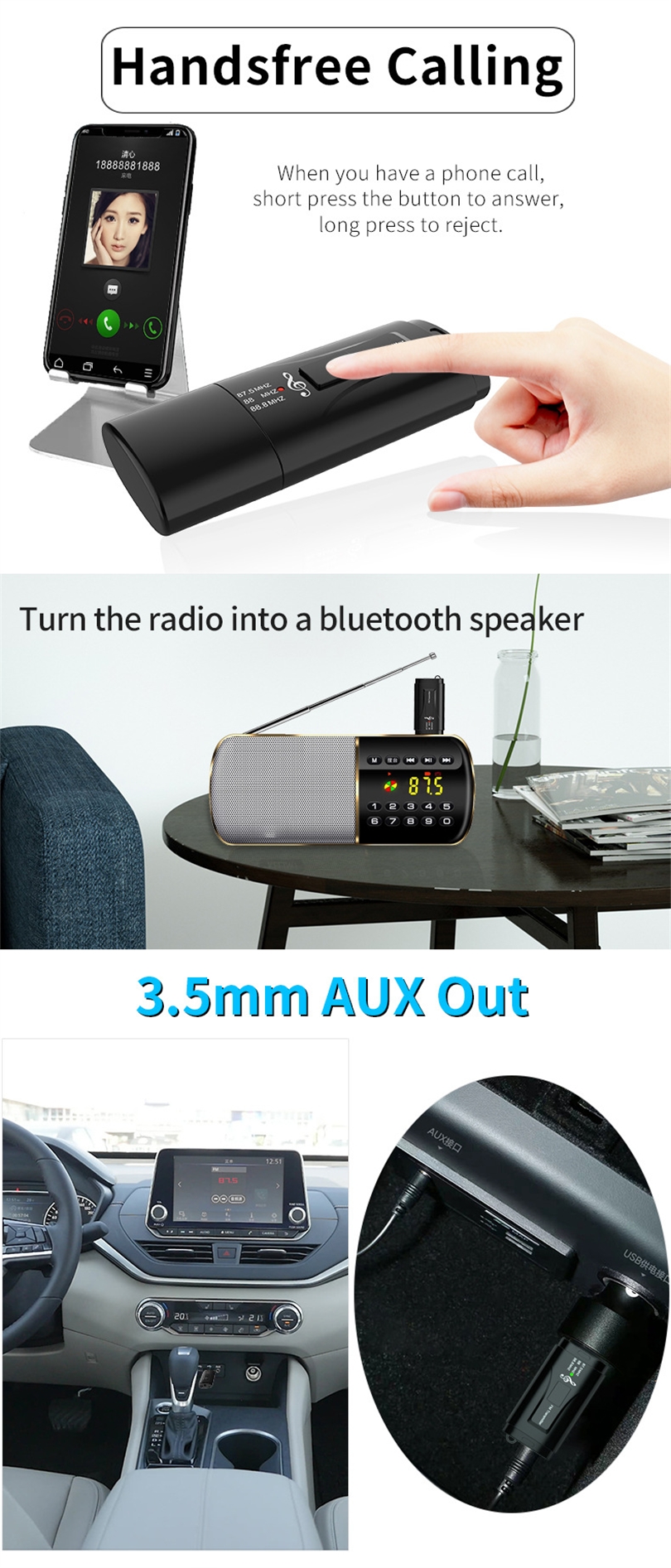 Bakeey-2-in-1-35mm-AUX-bluetooth-50-Receiver-Adapter-For-Car-Audio-Receiver-FM-Transmitter-1600602-7