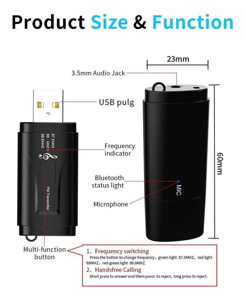 Bakeey-2-in-1-35mm-AUX-bluetooth-50-Receiver-Adapter-For-Car-Audio-Receiver-FM-Transmitter-1600602-10