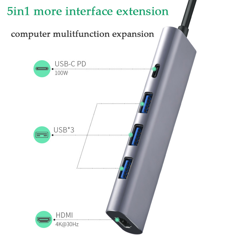 Bakeey-5-In-1-USB-Type-C-Hub-Docking-Station-Adapter-With-4K30Hz-HD-Display--100W-USB-C-Power-Dilver-1891537-2