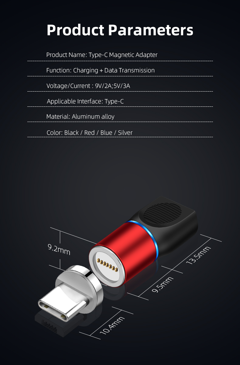 Bakeey-Type-CMicro-USB-Mobile-Phone-Magnetic-Adapter-Fast-Charge-Adapter-Red-Blue-Silver-Black-Super-1942607-1