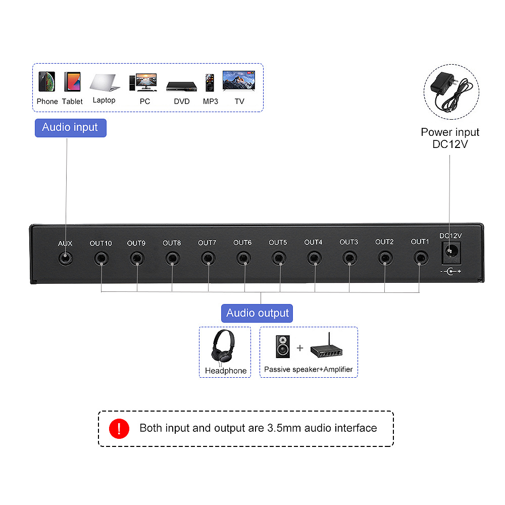 Multi-Channels-Stereo-Headphone-Amplifier-1-Input-10-Output-Audio-Distributor-DC-12-24V-NJM4556A-Ind-1971126-2