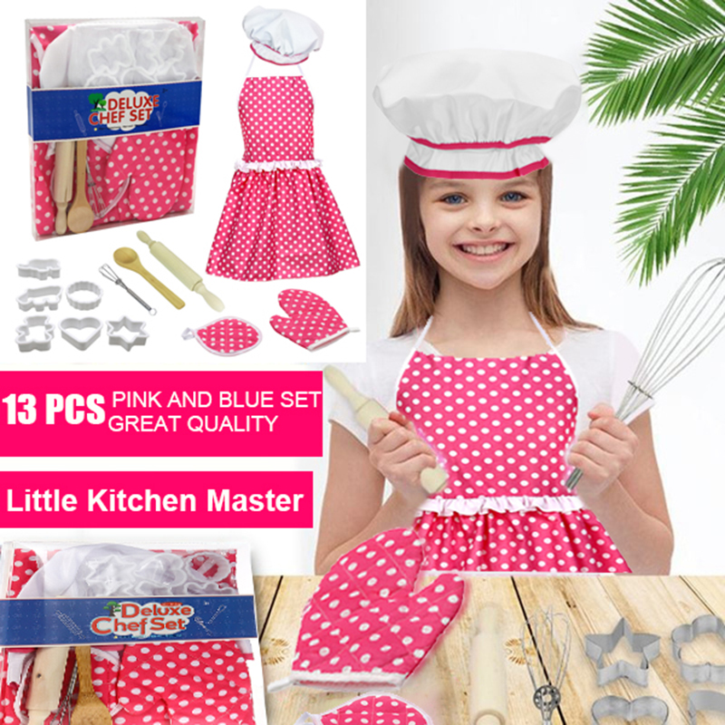 13Pcs-Apron-Kids-Cooking-Baking-Set-Kitchen-Girls-Toys-Chef-Role-Play-Children-Costume-Pretend-Play--1815763-1