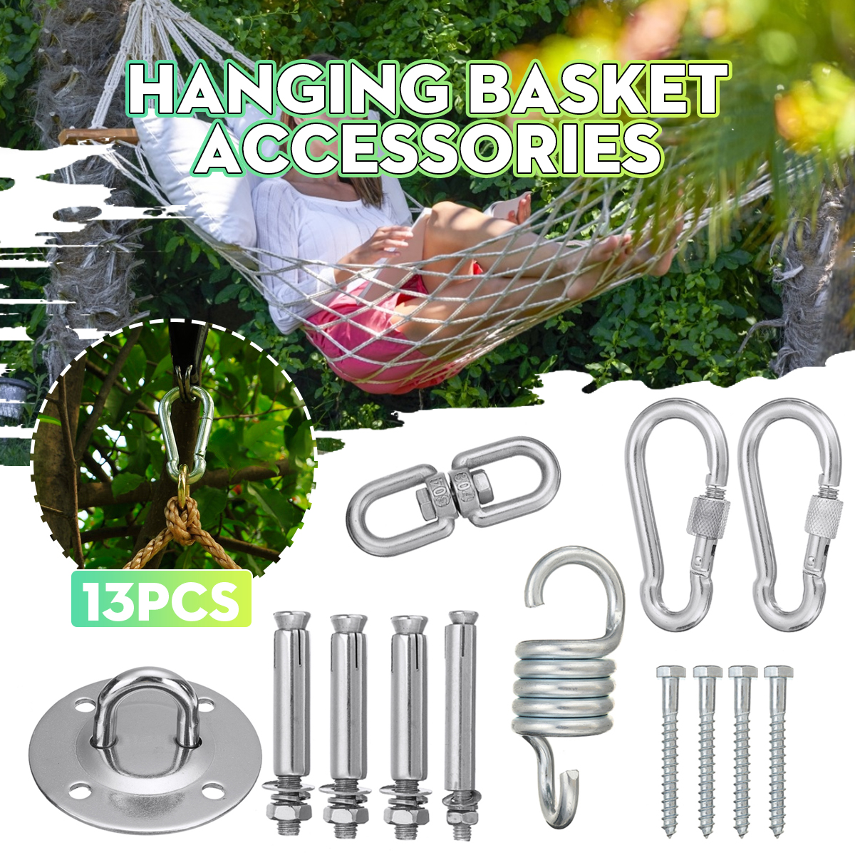 13Pcs-Hammock-Chair-Hanging-Basket-Accessories-Stainless-Steel-Fixed-Buckles-1782407-2