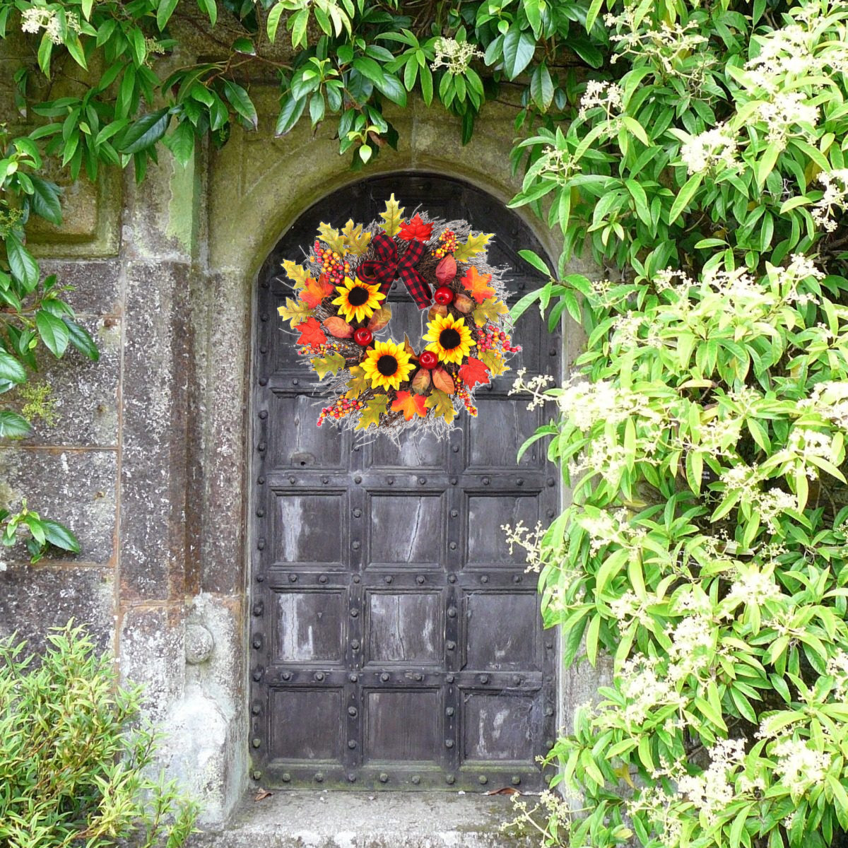 3045CM-Artificial-Sunflower-Pumpkin-Pine-Cone-Berry-Maple-Leaf-Halloween-Wreath-Door-Decoration-Than-1828899-2