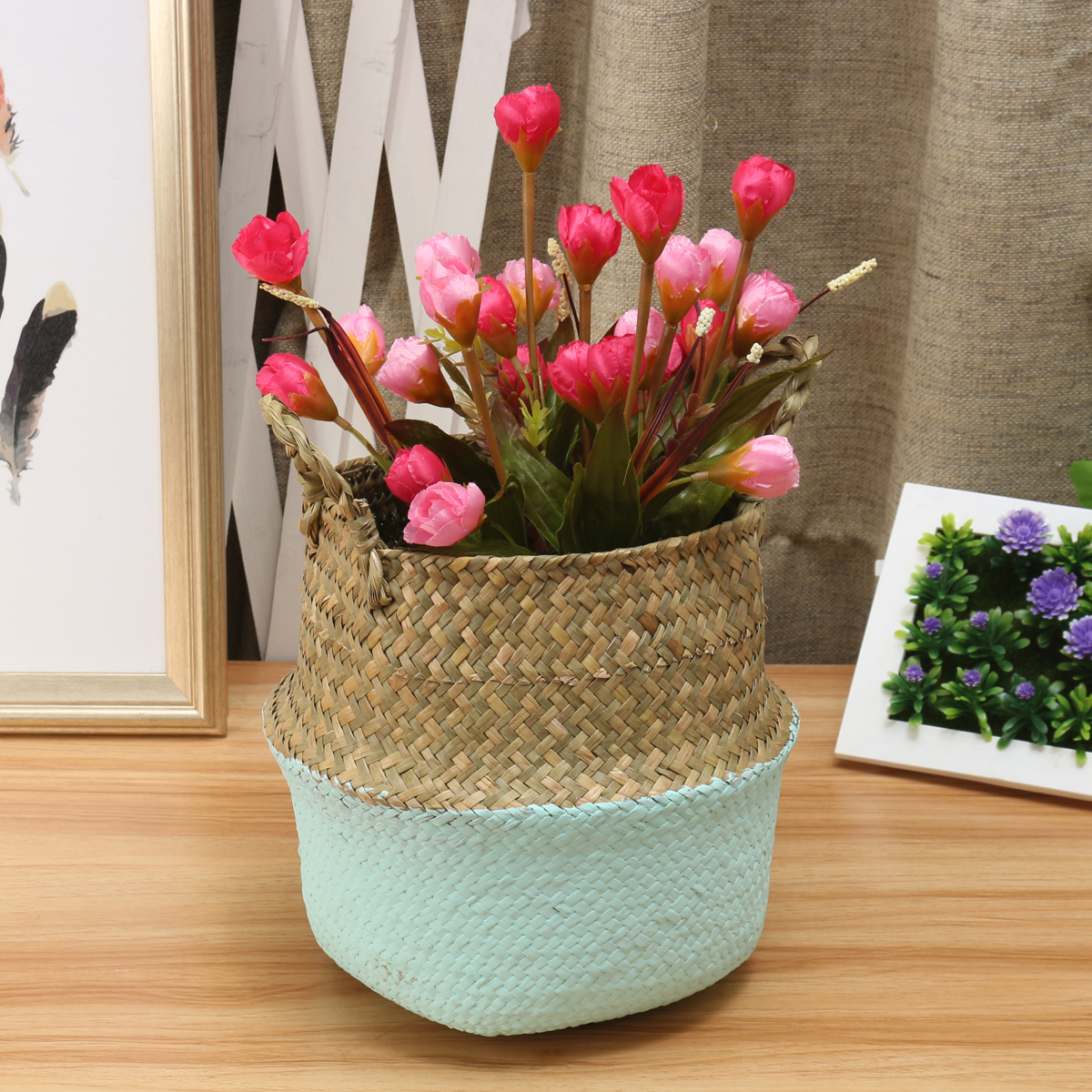 5PCS-Mat-Grass-Belly-Basket-Storage-Plant-Pot-Foldable-Laundry-Bag-Room-Decorative-Flower-Pot-1217821-6