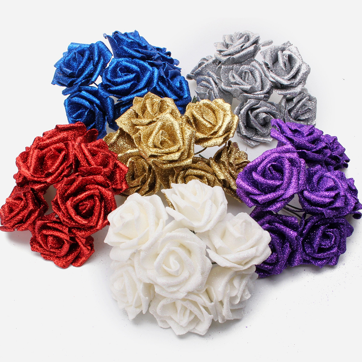 7Pcs-Artificial-Bouquet-Glitter-Foam-Artificial-Flowers-Wedding-Bridal-Party-Decor-DIY-Rose-1165964-1