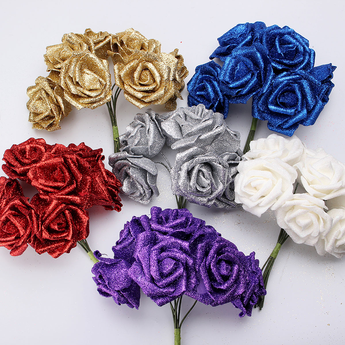 7Pcs-Artificial-Bouquet-Glitter-Foam-Artificial-Flowers-Wedding-Bridal-Party-Decor-DIY-Rose-1165964-2