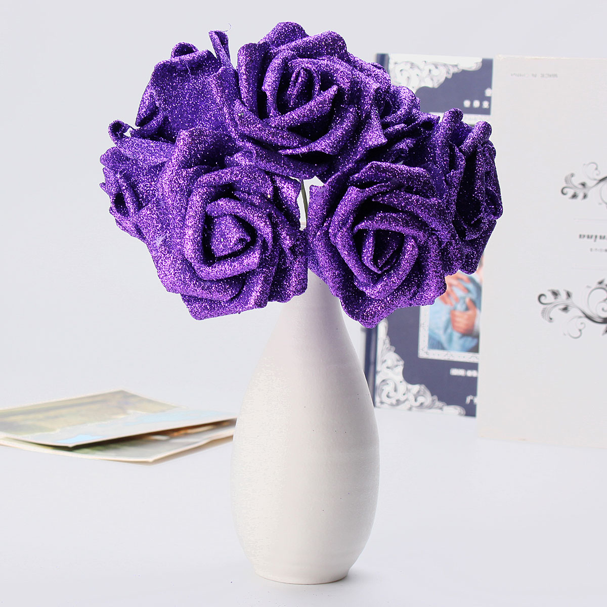 7Pcs-Artificial-Bouquet-Glitter-Foam-Artificial-Flowers-Wedding-Bridal-Party-Decor-DIY-Rose-1165964-3