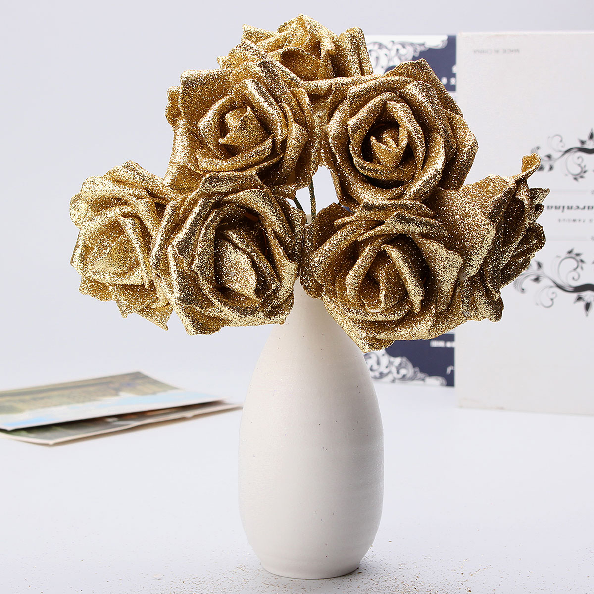 7Pcs-Artificial-Bouquet-Glitter-Foam-Artificial-Flowers-Wedding-Bridal-Party-Decor-DIY-Rose-1165964-8