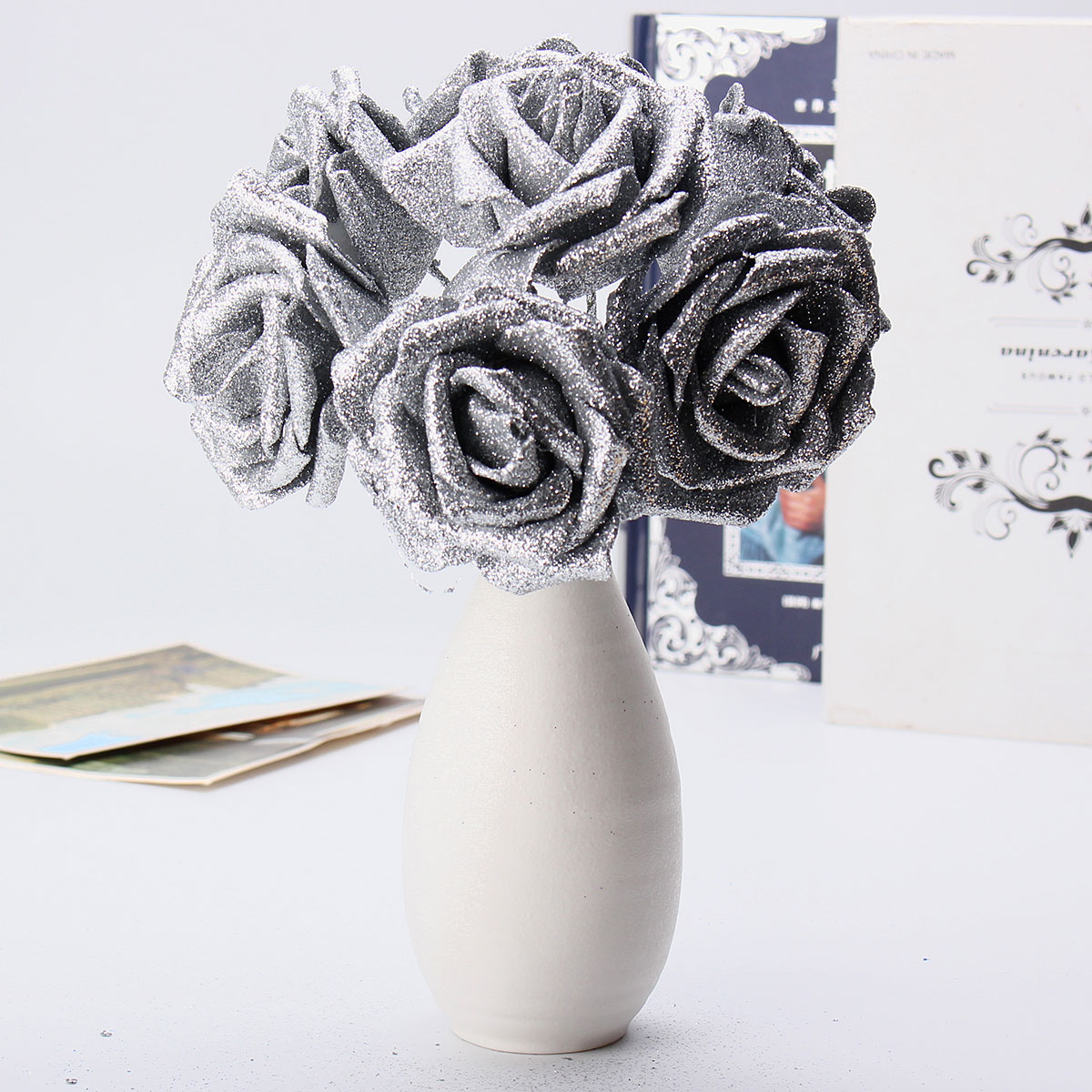 7Pcs-Artificial-Bouquet-Glitter-Foam-Artificial-Flowers-Wedding-Bridal-Party-Decor-DIY-Rose-1165964-9