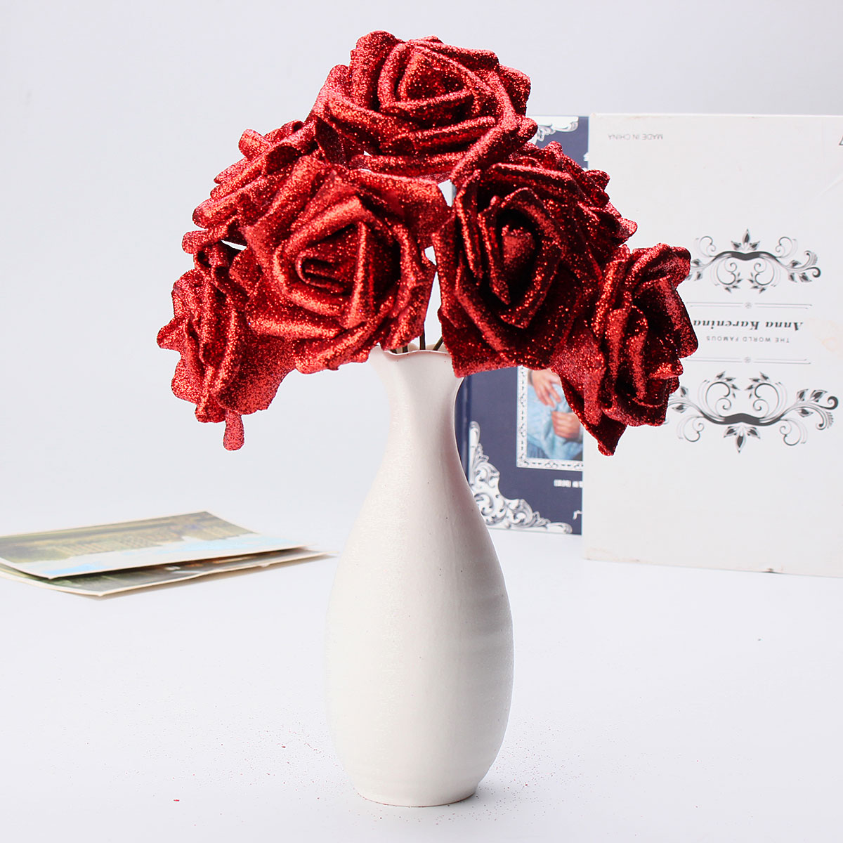 7Pcs-Artificial-Bouquet-Glitter-Foam-Artificial-Flowers-Wedding-Bridal-Party-Decor-DIY-Rose-1165964-10