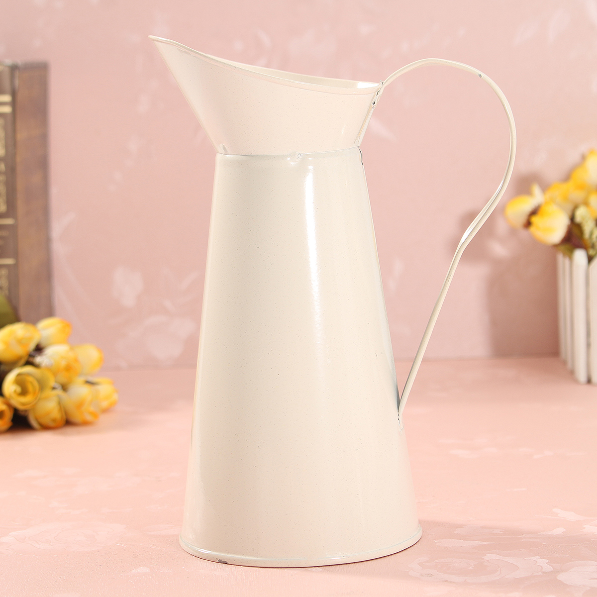 White-Vintage-Shabby-Chic-Cream-Vase-Enamel-Pitcher-Jug-Pot-Tall-Metal-Wedding-Decor-1174150-3