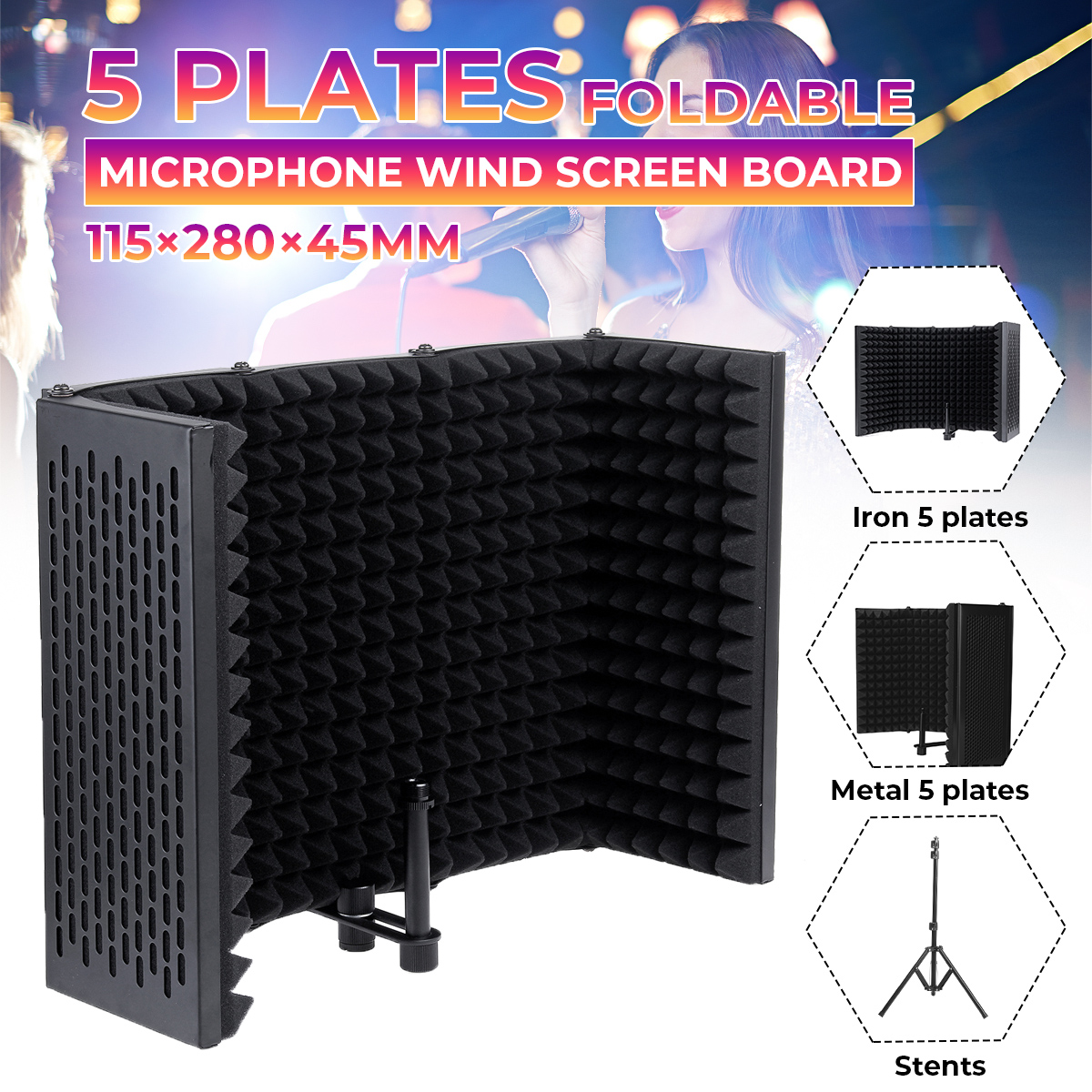 5-Panel-Foldable-Studio-Microphone-Isolation-Shield-Recording-Sound-Absorber-Foam-Panel-Support-Brac-1794721-1