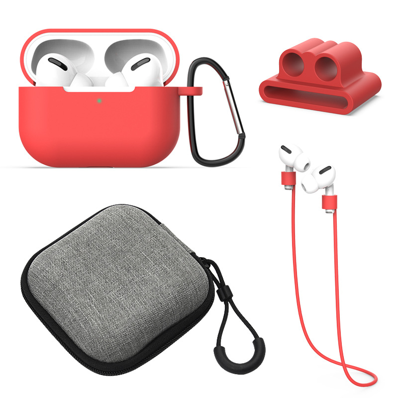 Bakeey-5-in-1-Silicone-Shockproof-Dirtproof-Earphone-Storage-Case-with-Strap-Hook-Keychain-Anti-lost-1624248-4