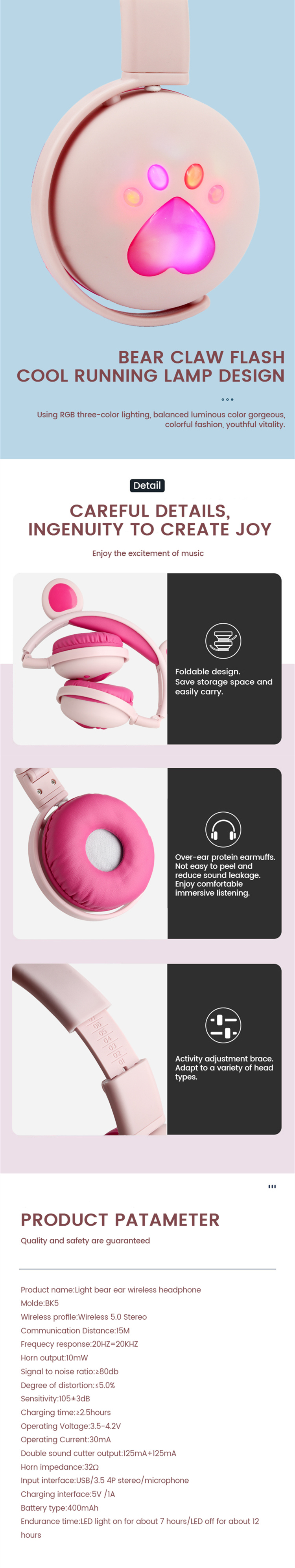Bakeey-BK5-Cute-LED-Cat-Bear-Ear-bluetooth-50-Headphones-Foldable-Over-Ear-HIFI-Stereo-Wireless-Head-1881257-2