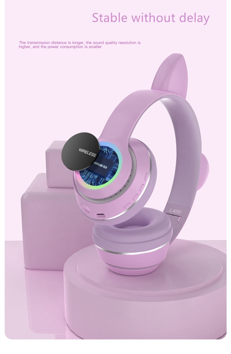 Bakeey-L450-Cute-Cat-Ear-bluetooth--Headset-Foldable-HiFi-Music-Headphone-Supports-TF-Card-FM-with-M-1874364-4