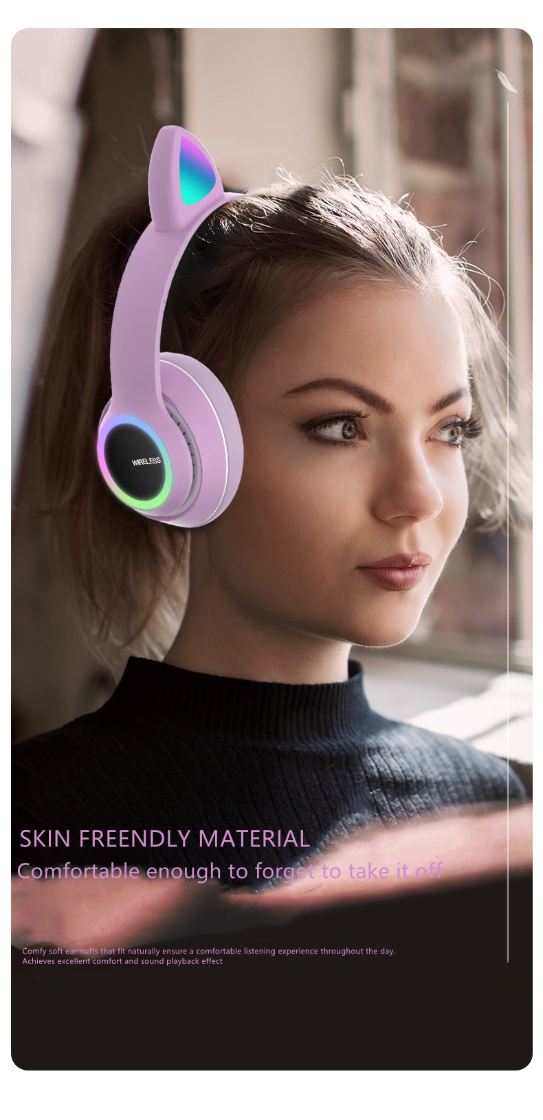 Bakeey-L450-Cute-Cat-Ear-bluetooth--Headset-Foldable-HiFi-Music-Headphone-Supports-TF-Card-FM-with-M-1874364-6