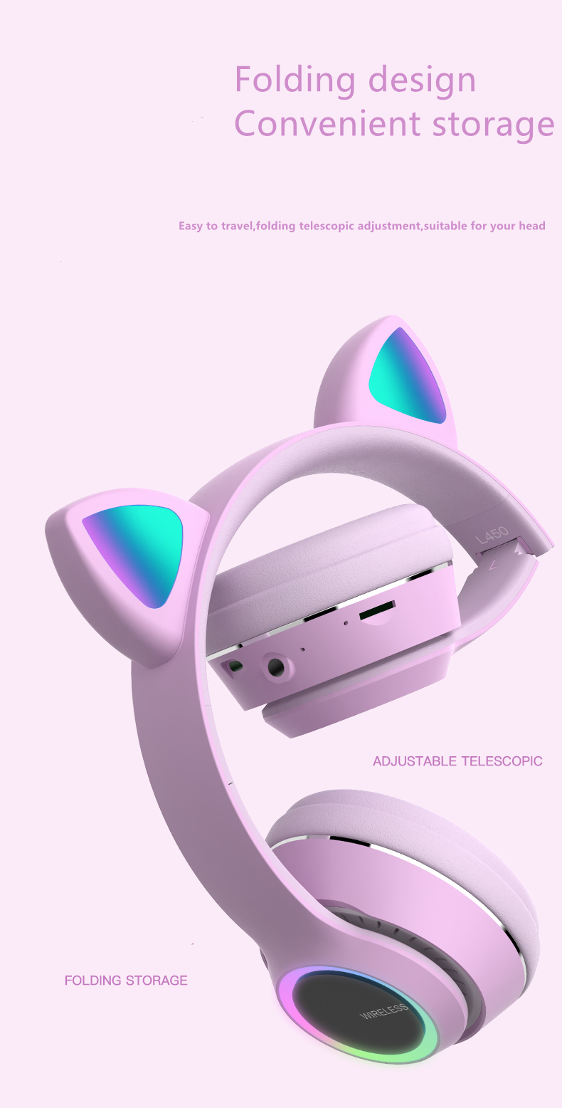 Bakeey-L450-Cute-Cat-Ear-bluetooth--Headset-Foldable-HiFi-Music-Headphone-Supports-TF-Card-FM-with-M-1874364-7