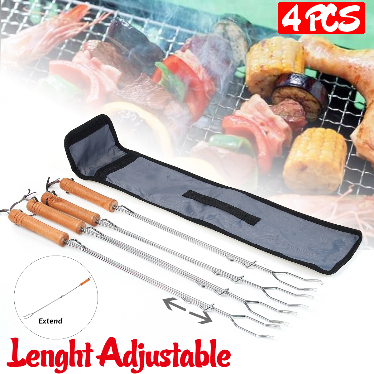 4pcsset-BBQ-Stainless-Steel-Telescopic-Barbecue-Forks-Outdoor-Barbecue-Tools-1812527-2