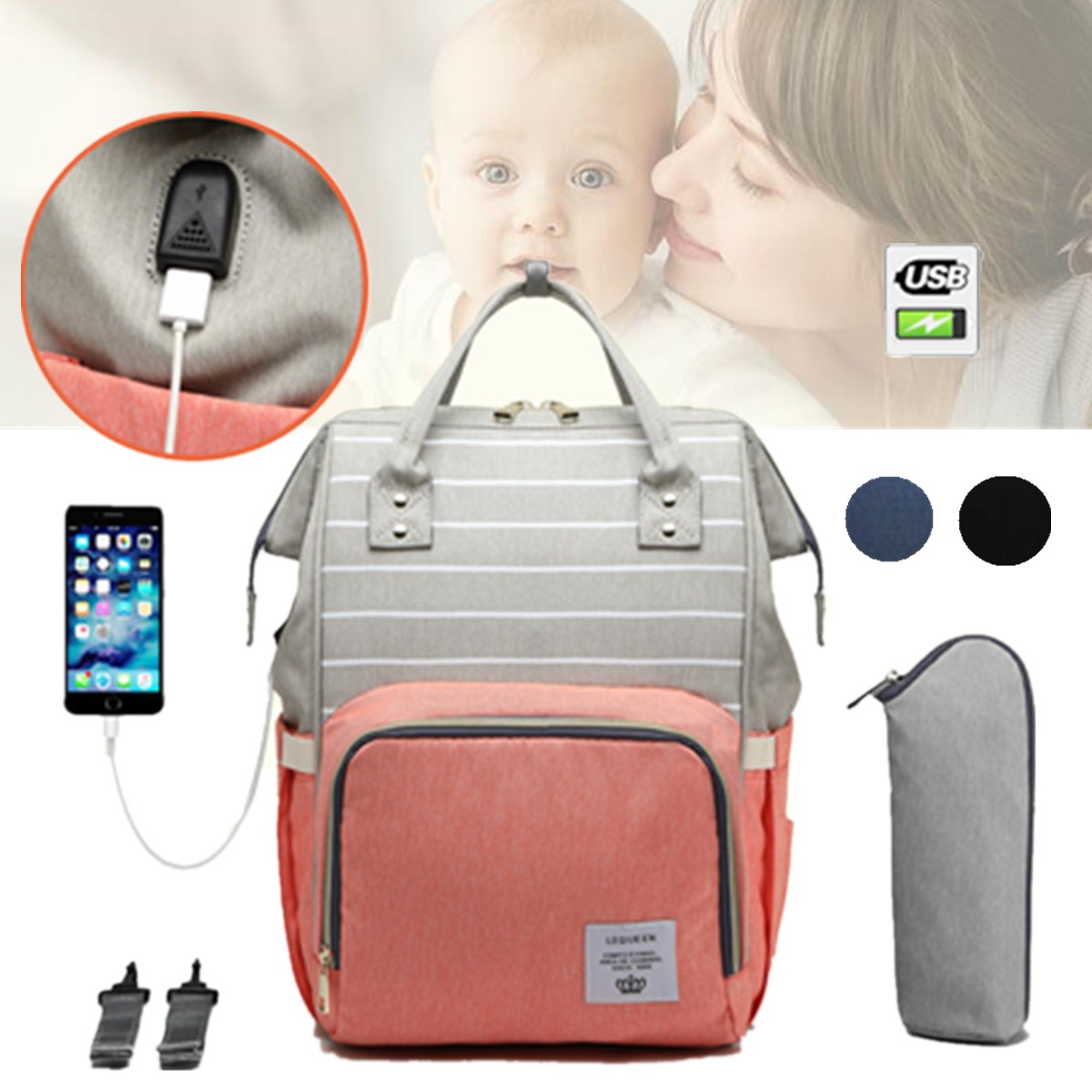 15L-Outdoor-Travel-USB-Mummy-Backpack-Waterproof-Baby-Diapers-Nappy-Bags-1427960-1