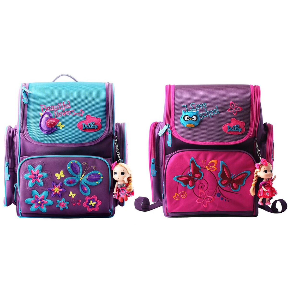 18L-Girls-Kids-Cartoon-School-Bag-Reflective-Safety-Waterproof-Children-Backpack-With-Doll-Pendant-1352202-1