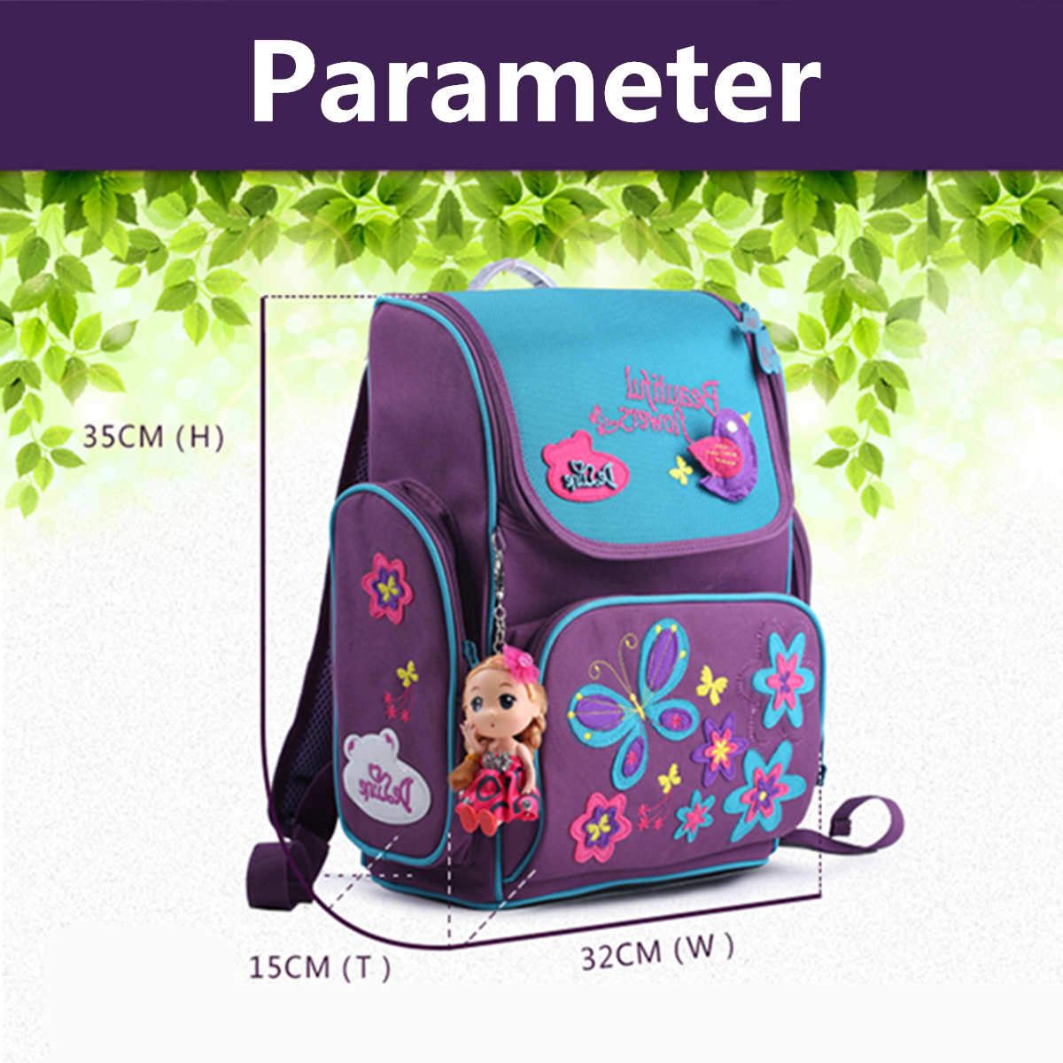 18L-Girls-Kids-Cartoon-School-Bag-Reflective-Safety-Waterproof-Children-Backpack-With-Doll-Pendant-1352202-2