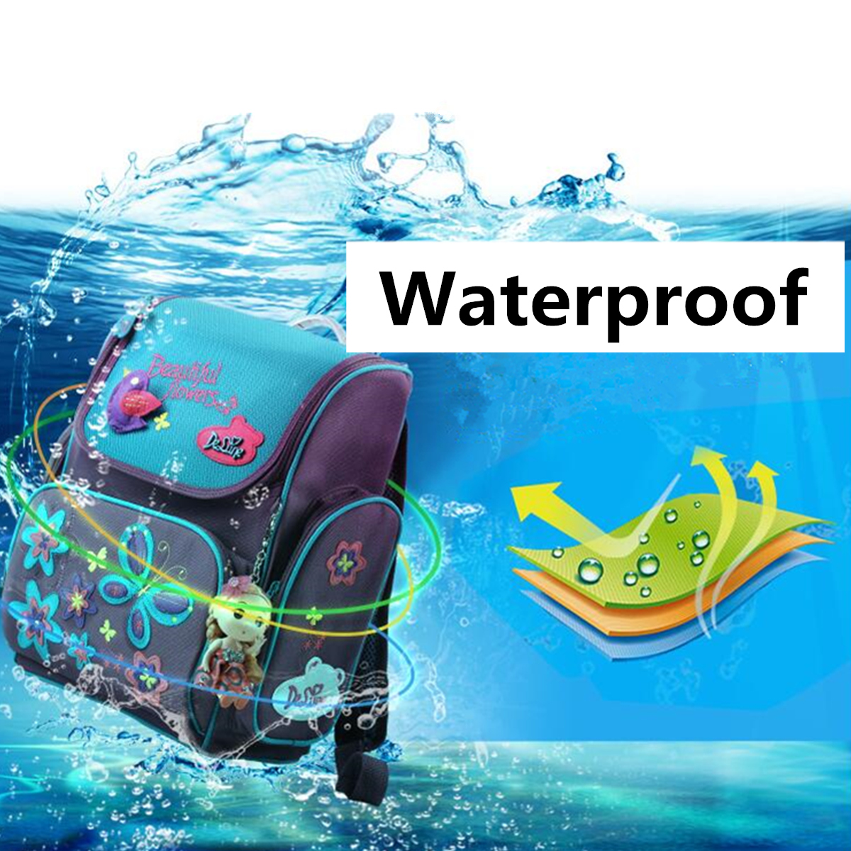 18L-Girls-Kids-Cartoon-School-Bag-Reflective-Safety-Waterproof-Children-Backpack-With-Doll-Pendant-1352202-5