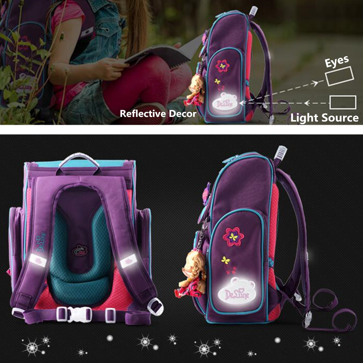 18L-Girls-Kids-Cartoon-School-Bag-Reflective-Safety-Waterproof-Children-Backpack-With-Doll-Pendant-1352202-6