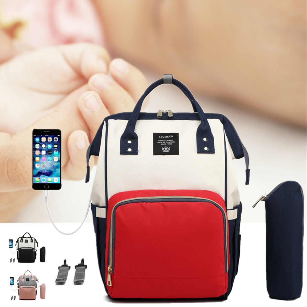 18L-Outdoor-Travel-USB-Mummy-Backpack-Waterproof-Baby-Diapers-Nappy-Women-Bags-1434276-1