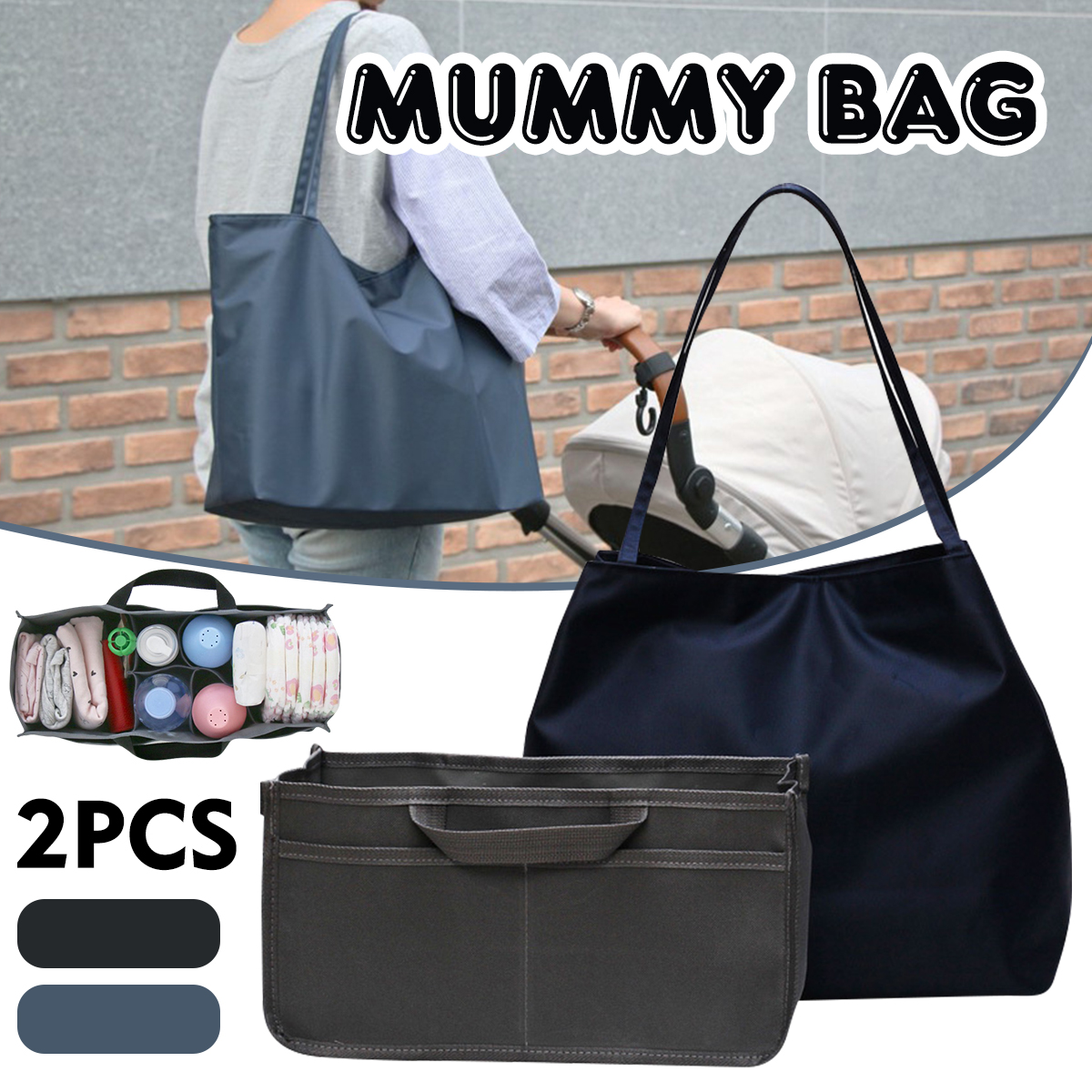 2-Pcs-Nylon-Baby-Diaper-Bag-Set-Camping-Travel-Mummy-Bag-Portable-Women-Shoulder-Bag-Handbag-1648296-1