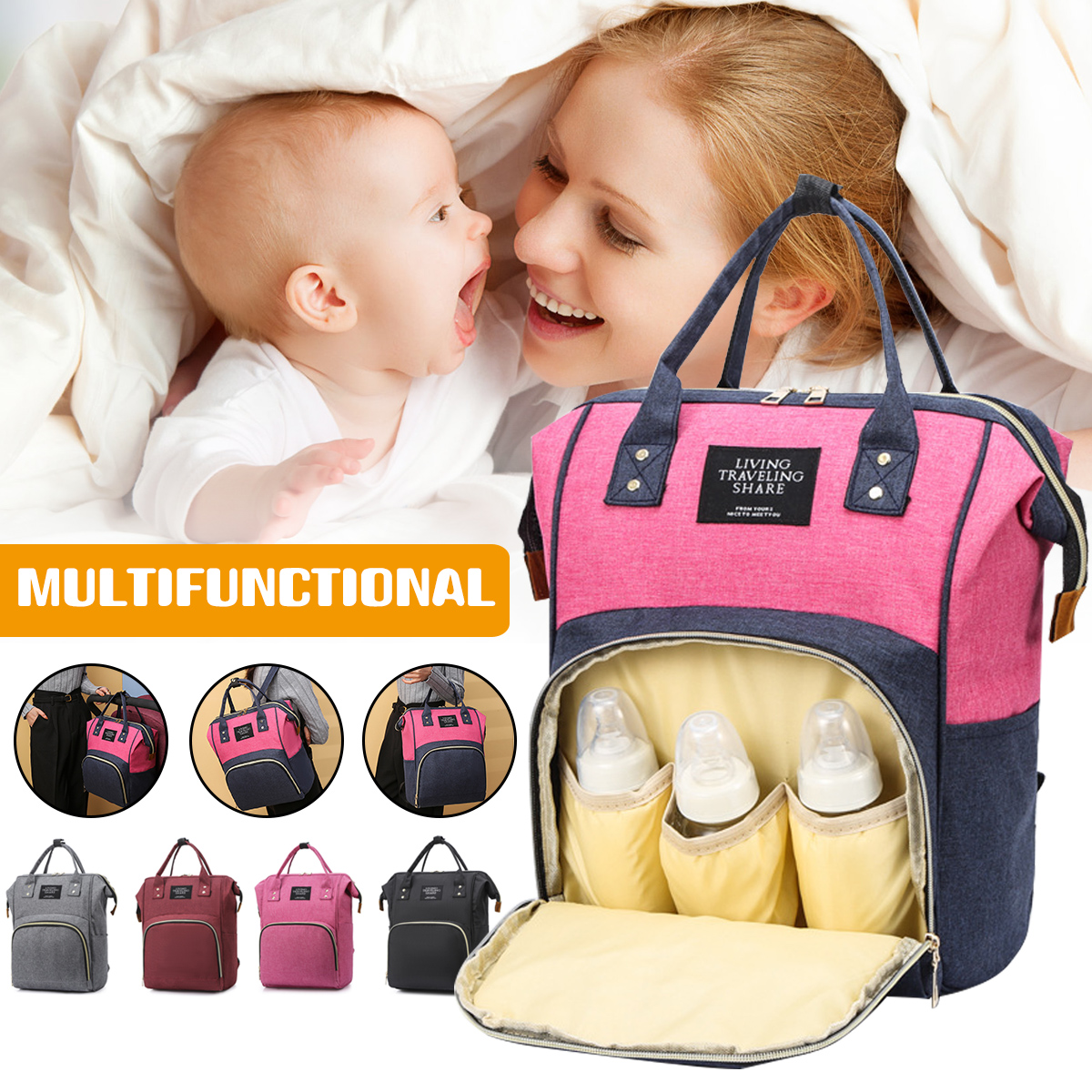 2-in-1-Mom-Bag-Thermal-Insulation-Backpack-Multifunctional-Baby-Crib-Handbag-Stroller-Bag-1831203-1