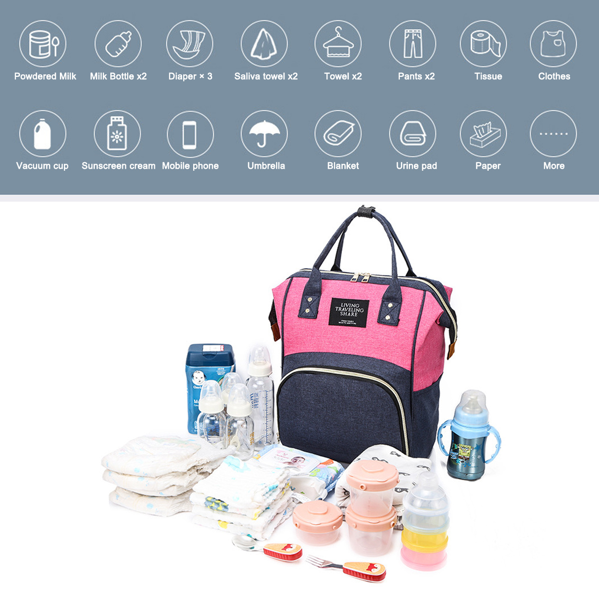 2-in-1-Mom-Bag-Thermal-Insulation-Backpack-Multifunctional-Baby-Crib-Handbag-Stroller-Bag-1831203-2