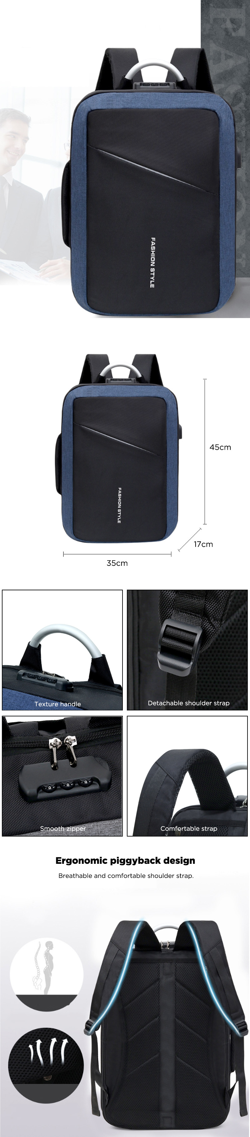 26L-Oxford-Cloth-USB-School-Backpack-Waterproof-15inch-Laptop-Bag-Travel-Business-Bag-1601594-1