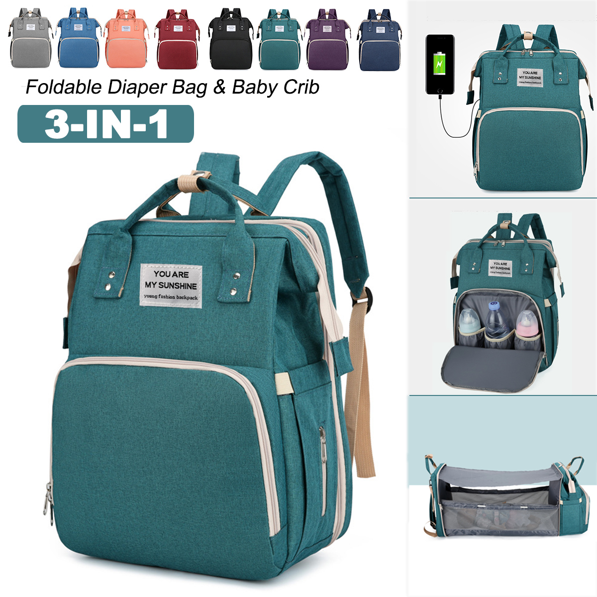 3-IN-1-Diaper-Bag--Baby-Crib-Backpack-Foldable-Nappy-Mommy-Bags-For-Mom-Dad-With-External-USB-Interf-1826523-2