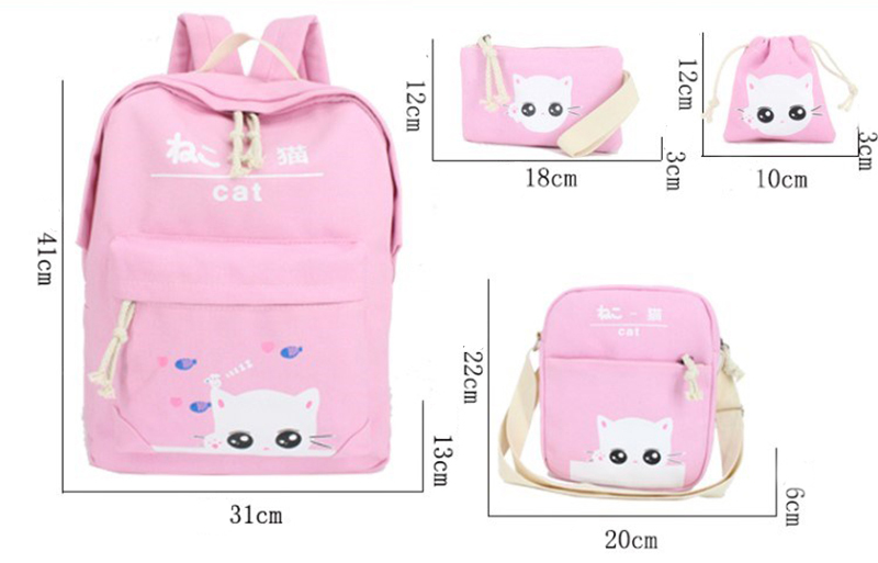 5Pcsset-Canvas-Backpack-Cat-Large-Capacity-School-Bags-Camping-Multi-function-Travel--Bag-1324887-2