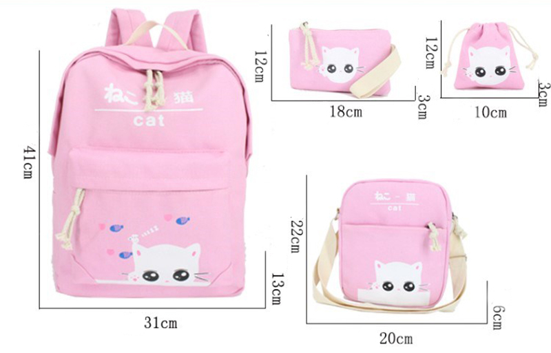 5Pcsset-Canvas-Backpack-Cat-Large-Capacity-School-Bags-Camping-Multi-function-Travel--Bag-1324887-2