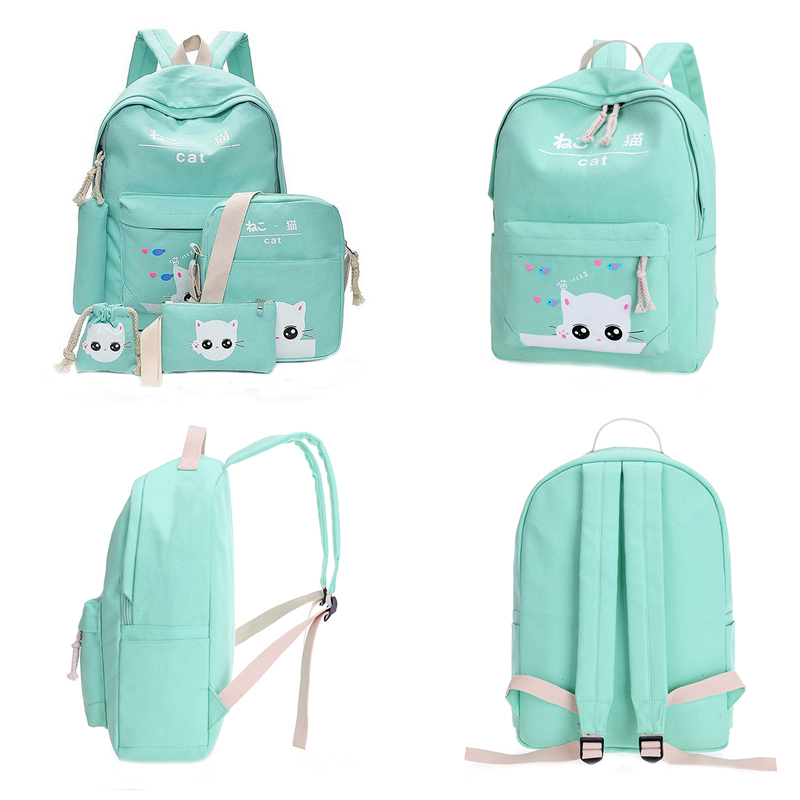 5Pcsset-Canvas-Backpack-Cat-Large-Capacity-School-Bags-Camping-Multi-function-Travel--Bag-1324887-4